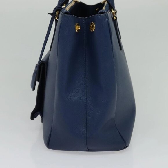 PRADA Hand Bag Safiano leather 2way Blue Gold Auth 125760 - Picture 5 of 14